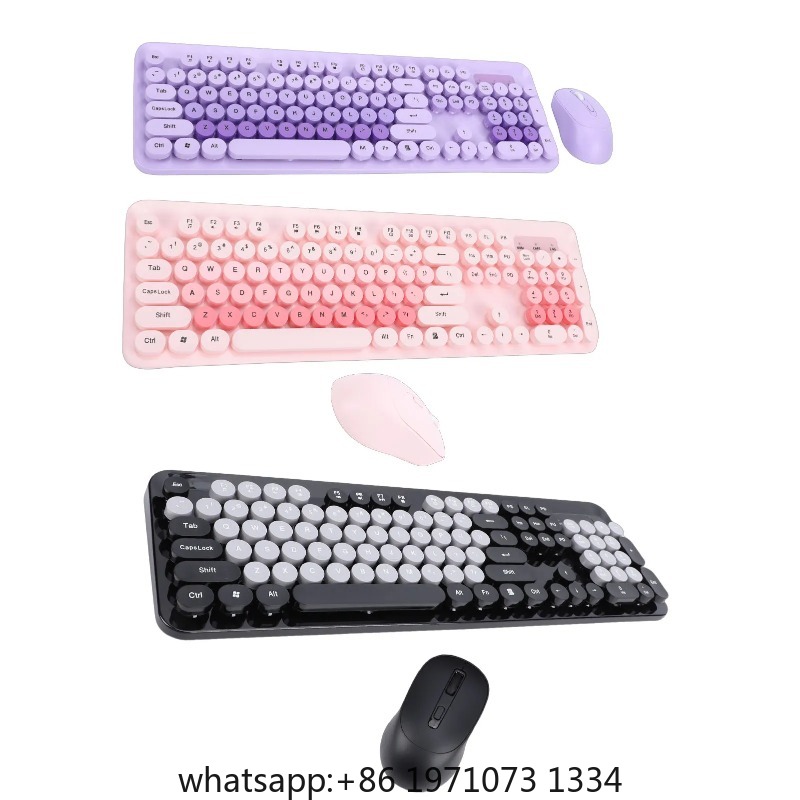 Laptop Mouse - ワイヤレスキーボード ワイヤレスキュートキーボードとマウス 104キー タイプライターレトロ丸型キーキャップキーボード PC、ラップトップ、デスクトップ用
