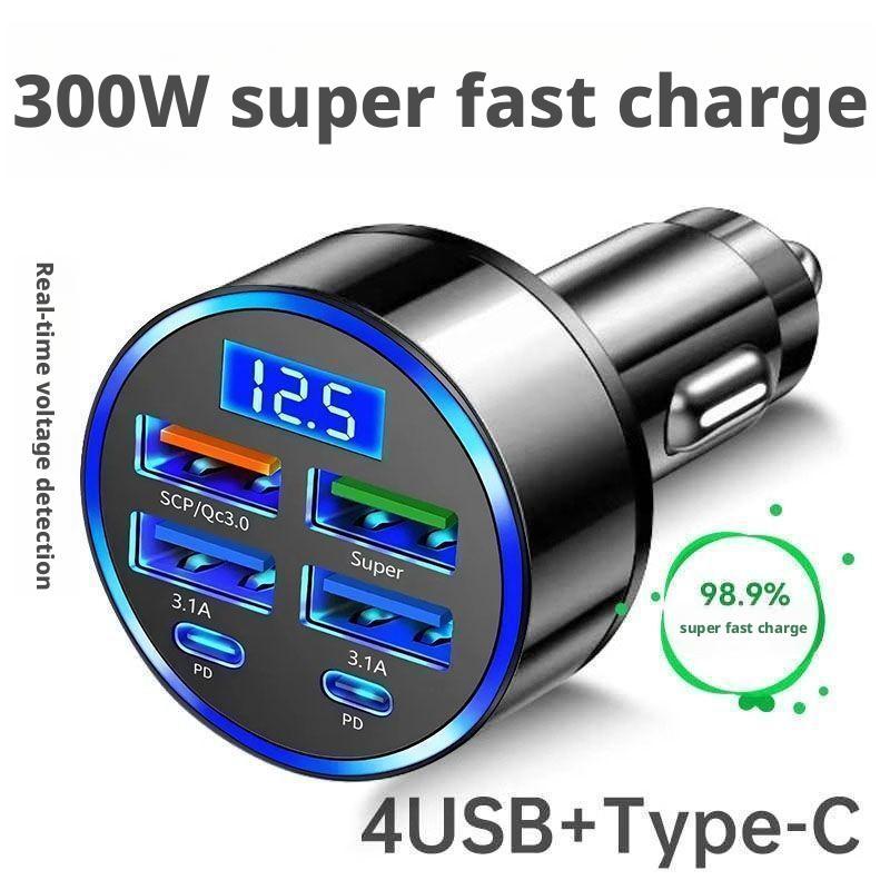 300W PDカーチャージャー 6ポート急速充電 QC3.0 - Usb C Hub のレビューと価格