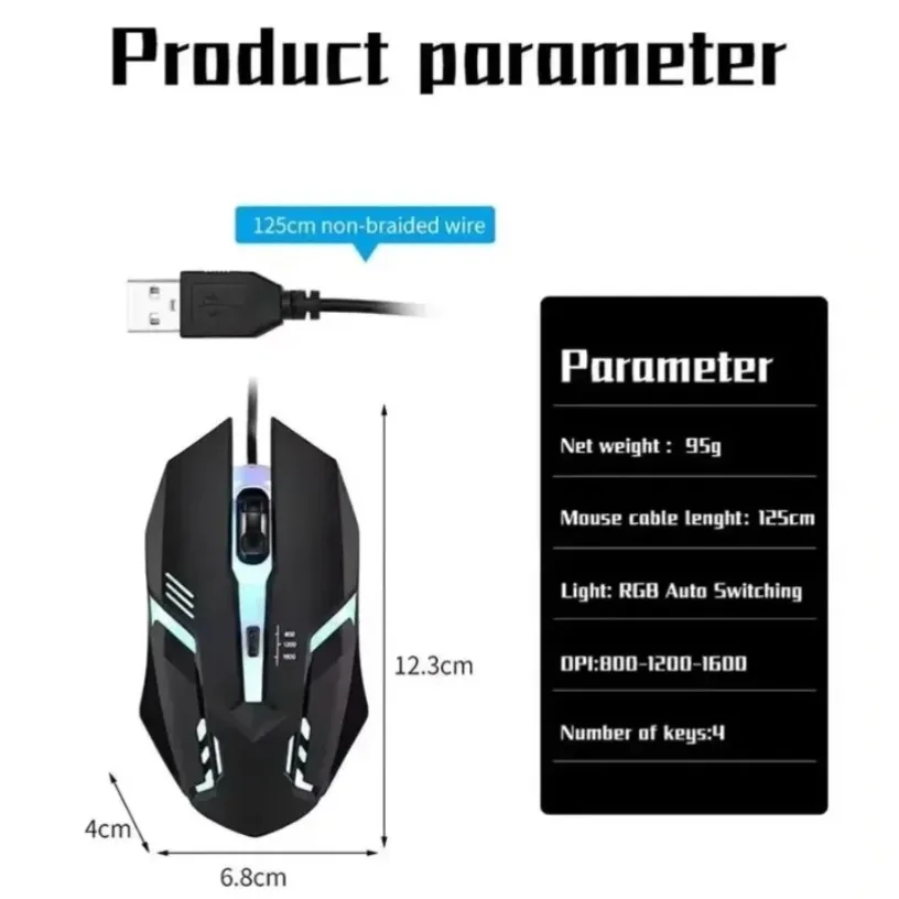 カラフルな3ボタン式LED搭載の有線ゲーミングマウス。デスク - Laptop Mouse のレビューと価格