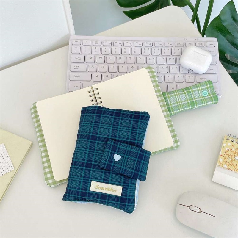 緑と白のギンガムチェック柄、手作りのジャーナル用布製カバー、 - Laptop Sleeve のレビューと価格