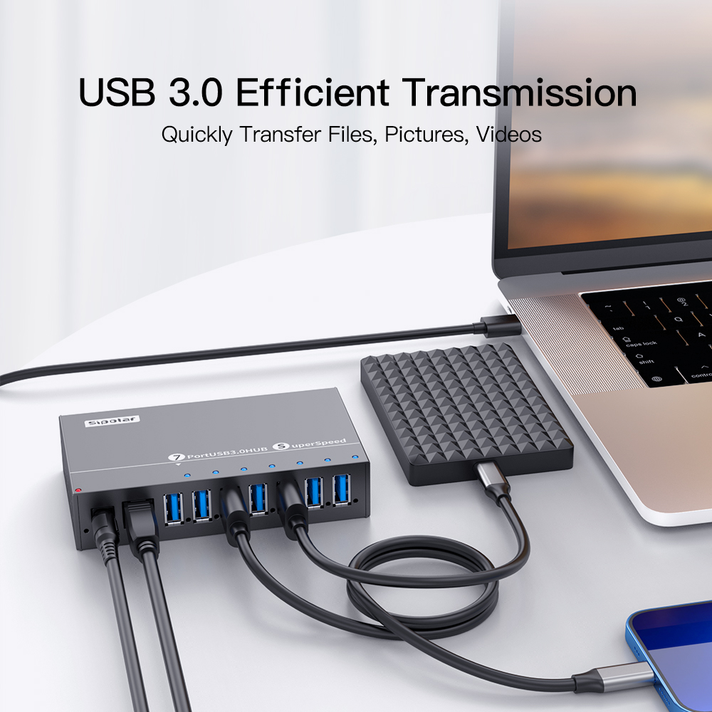 A173 7 ポート USB3.0 金属工業用ハブ 12V  - Usb Hub のレビューと価格