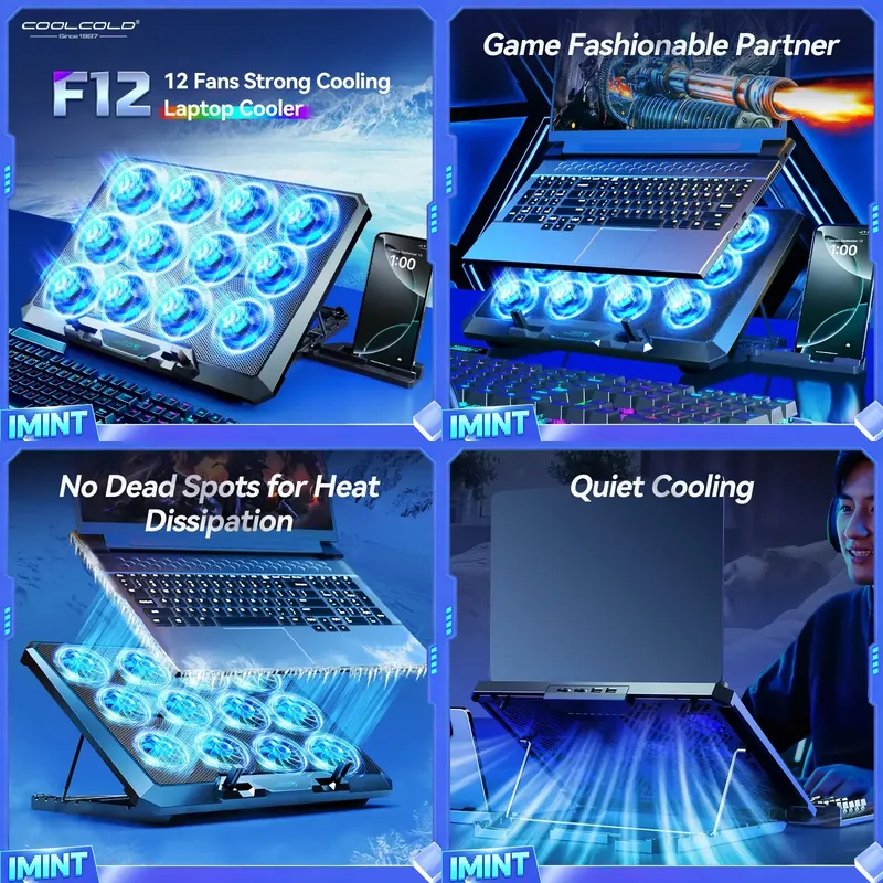 COOLCOLD ノートパソコン冷却パッド 12個の静音ファ - Laptop Stand のレビューと価格