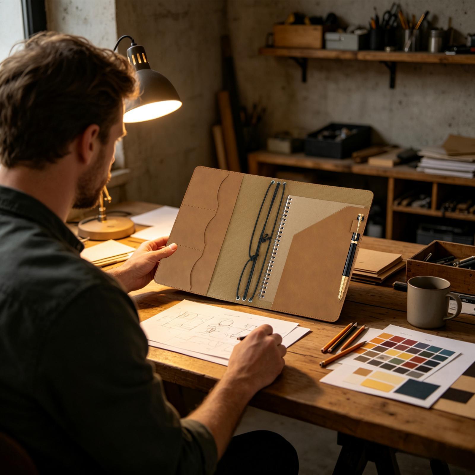 A5サイズのジャーナルカバー。ヴィンテージ風のPUレザー製。 - Laptop Sleeve のレビューと価格